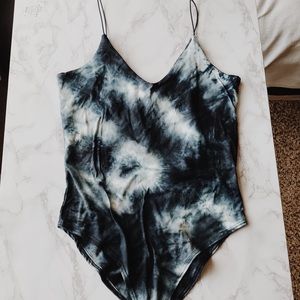 womens blue and white spaghetti strap body suit